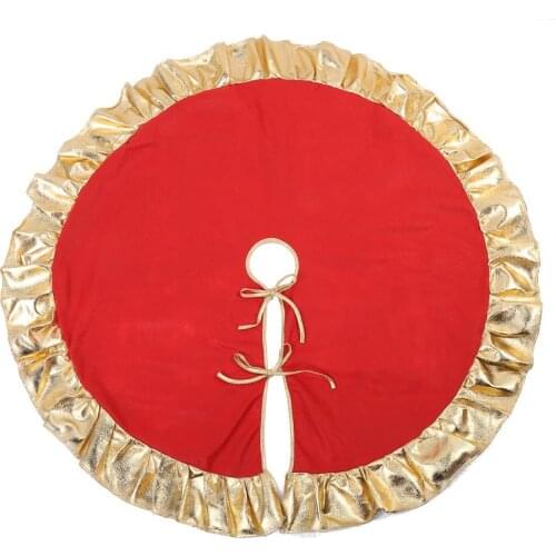 90cm Red Christmas Tree Skirt Ruffle Edge Tree Apron Golden Cloth Ornament high quality fabric New Year Home Decor Christmas