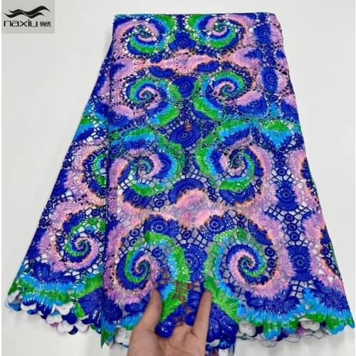 Madison African Milk Silk Cord Lace Fabric 2021 High Quality With Sequins Eyelet Nigerian Guipure Lace Fabrics For Wedding