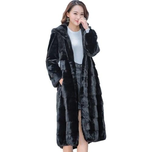 100CM Genuine Mink Fur Coat Jacket With Hoody Winter Women Fur X-Long Outerwear Coats Plus Size 4XL LF9120
