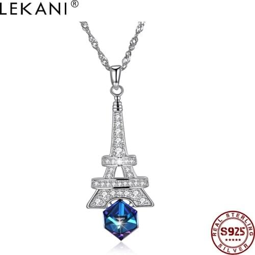 LEKANI 925 Sterling Silver Pendant Necklaces Women Rhombus Simplicity Austria Crystal And Cubic Zirconia Necklace Fine Jewelry