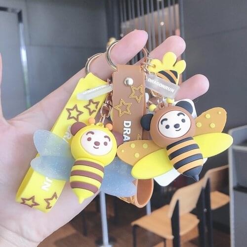 Personality Creative Hardworking Bee Keyring Cartoon Epoxy Doll Keychain Couple Backpack Car Pendant Key Holder Ornament