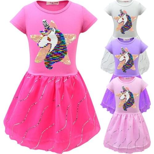 Fashion Girls Dresses Baby Girls Unicorn Princess Party Dresses For Girl Carnival Birthday Dress Kids Flip Color Sequins Dress