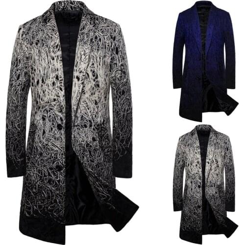 Mens Mid-length Coat Long Sleeve Turn Down Collar Single-breasted Trench Coat Slim Fashion All-match Casual Jacket