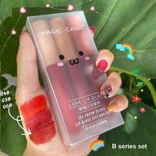 3Pcs Sexy Liquid Lipstick Set Matte Velvet Lip Gloss Milk Tea Bean Paste Lip Glaze Moisturize Lip Tint Cosmetic Kit TSLM1