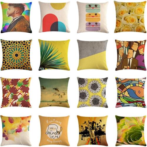 Nordic Yellow Being Brezzy Cartoon Decorative Throw Pillow Cover Sofa Throw Cushion Cover Cotton Linen 45x45cm PillowCase