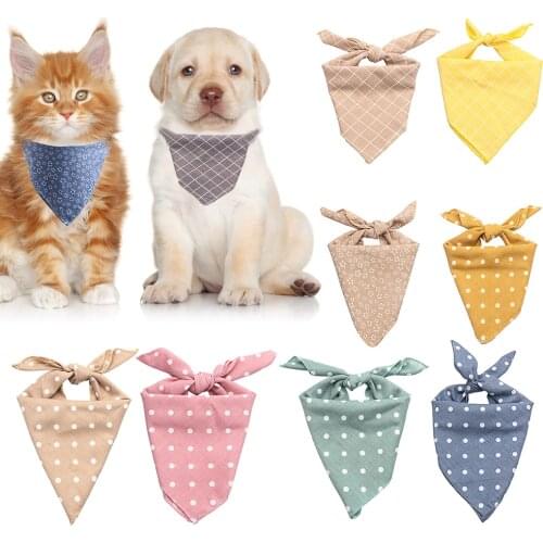 New Plaid Dots Style Winter Pet Bandanas Cotton Washable Dog Bandanas Scarf Bowties Collar Pet Square Bib For Puppies Kittens