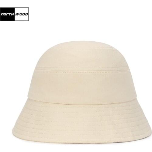 NORTHWOOD Solid Fashion Womens Panama Bucket Hat Flat Top Summer Sun Hats Cotton Kpop Fisherman Cap Size 58cm