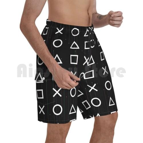 Cyberscape Controller Buttons Beach Shorts Men Beach Pants Swim Trunks Synthwave Retrowave Dreamwave Minimal Rad