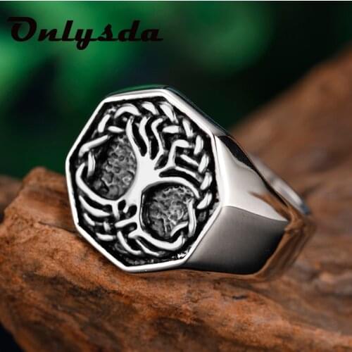 Dropshipping Cool Iron Luxury Tree of life Ring 316L Stainless Steel Man Fashion Anel Creativity Boyfriend Party Gift OSR931