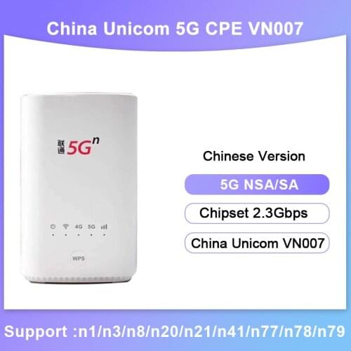 Unlocked China Unicom 5G CPE VN007 2.3Gbps Wireless CPE Pro With Sim Card Support 5G NSA/SA NR n1/n3/n8/n20/n21/n41/n77/n78/n79