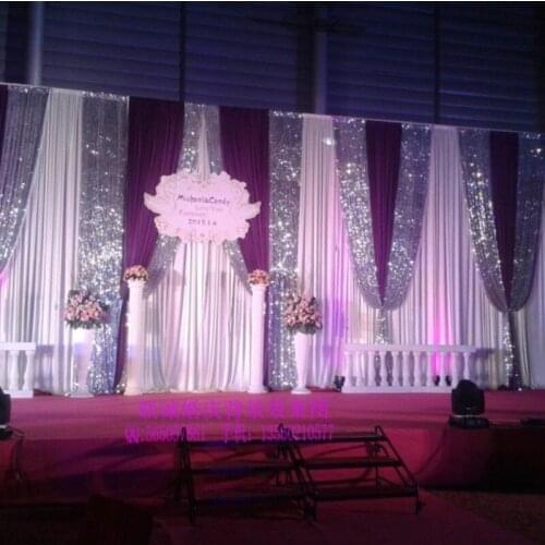 Luxury Lilac Shiny silver Wedding Backdrop stage curtain Wedding Decoration