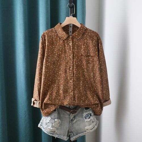 Lamtrip Retro Little Flowers Full Print Cotton Embroidery Edged Long Sleeve Shirt Blouse 2021 Autumn