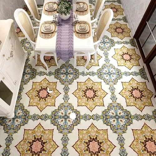 Custom Self-Adhesive Floor Mural Wallpaper European Style Marble Tile Sticker Living Room Restaurant Art Waterproof Floor Murals