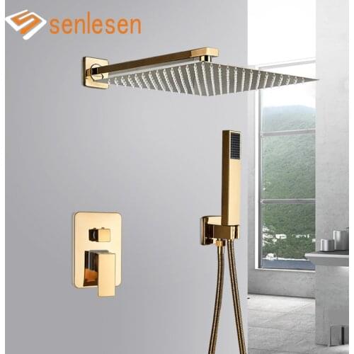 Senlesen Rainfall Shower Head Golden Sprayer 2/3 Ways Mixer Shower Faucet /W Hand Shower Wall Mount Shower Rose