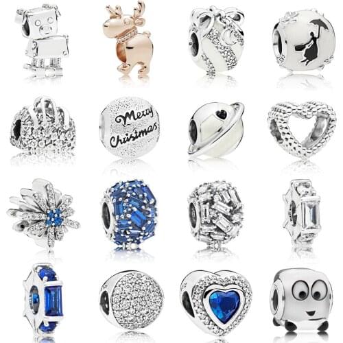 NEW 2019 100% 925 Sterling Silver Christmas Reindeer Bobby Bot White Enamel silhouette Charm Fit European Diy Bracelet Original