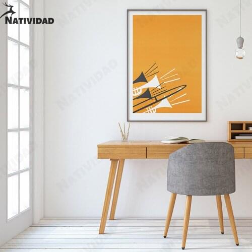 Modern Home Decor Print Poster Bright Orange Wall Art Poster Jazz Musical Instrument Photo Canvas Painting Wall Wall Art Decor