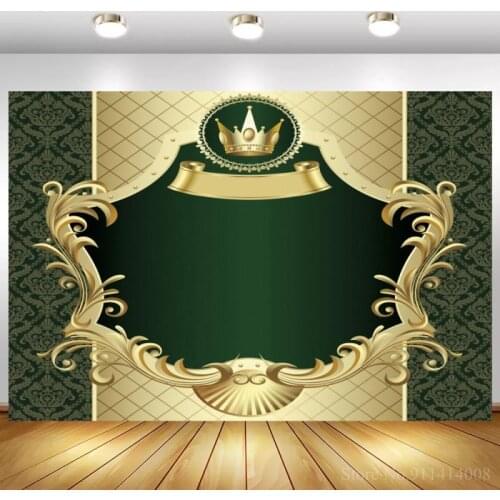Dark Green Gold Grid Pattern Name Text Customize Birthday Party Background Photography Newborn Baby Shower Kids Backdrops Decor