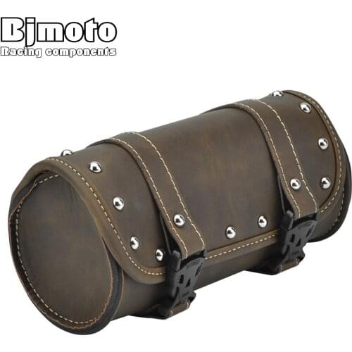 BJMOTO Vintage Black Brown Motorcycle Saddle Bags PU Leather Motorbike Side Tool Tail Bag Luggage for Harley Universal