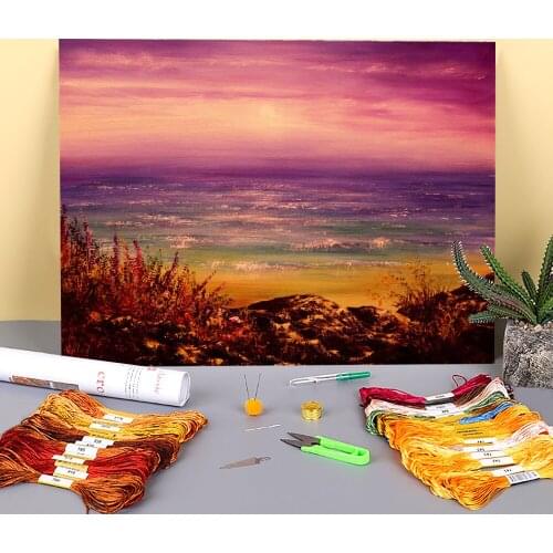 Natural Scenery Gentle Sunset Printed Water-Soluble Canvas 11CT Cross-Stitch Embroidery Kit DMC Threads Handiwork Mulina