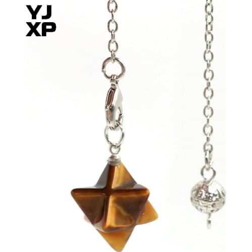 YJXP Trendy Silver Plated Link Chain Eight Pointed Star Natural Tiger Eye Stone Pendant Amulet Jewelry