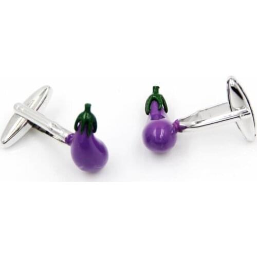 10pairs/lot Novelty 3D Purple Eggplant Cufflinks Copper Plating Egg Apple Cuff Links Mens Jewelry Wholesale