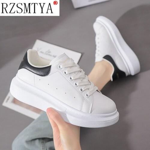 Women Casual Shoes Fashion 2021 Womens Sneakers Spring Autumn Flats Sport Running Shoes PU Leather White Chunky Sneakers