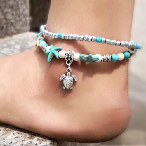 Vintage Shell Beads Starfish Anklet Womens New Multilayer Anklet Leg Bracelet Handmade Bohemian Jewelry Sandals Turtle Anklet