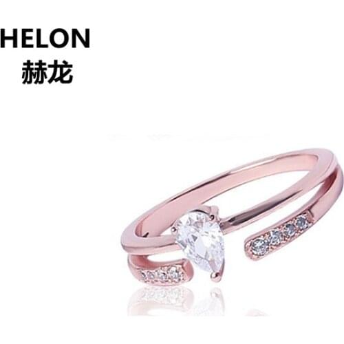 Solid 14k Rose Gold Women Engagement Ring Pear Cut Cubic Zirconia Wedding Ring CZ Valentine Graduation Trendy Jewelry Gift