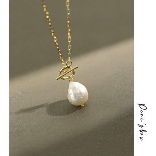 Perisbox Baroque Natural Freshwater Pearl Necklaces Toggle Clasp Chain Necklaces for Women French 925 Sterling Silver Necklace