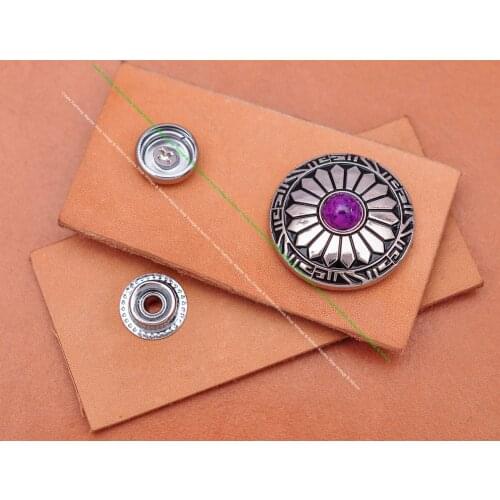 10 Set 201 Sun Flower Silver Purple Turquoise Bead Snap Button Concho for Leathercraft Case Fastener Hardware Wallet Decor