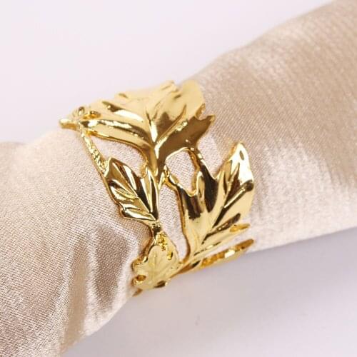 12pcs / metal European style leaf napkin ring desktop decoration is used for parties, weddings, Western food and hotel occasions