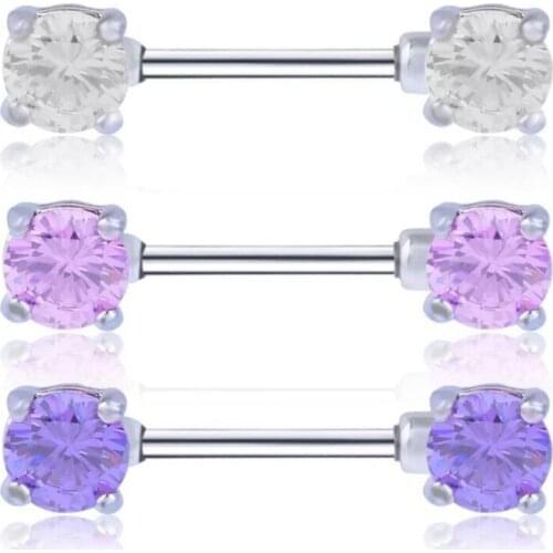 2PCS New Arrival Nipple Rings Piercing Stainless Steel Double White Crystal Women Nipple Rings Sexy Body Jewelry Piercing Gift