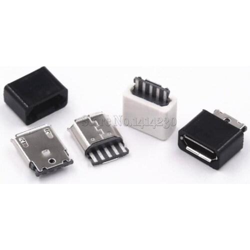 20PCS DIY Micro USB 5P 5Pin Female Plug Connectors Kit Black and White With a Shell Welding Line Type