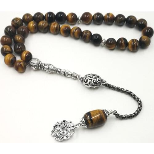 2019 Special style Tasbih Natural Tiger eyes stone Unique Design rosary islam prayer beads 33 66 99 beads latest style in 2019
