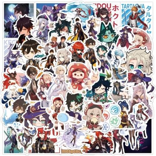 2TYPES 50PCS Genshin Impact Anime Game Graffiti Stickers For Laptop Luggage Bike Car Skateboard Guitar Waterproof Decal Toys