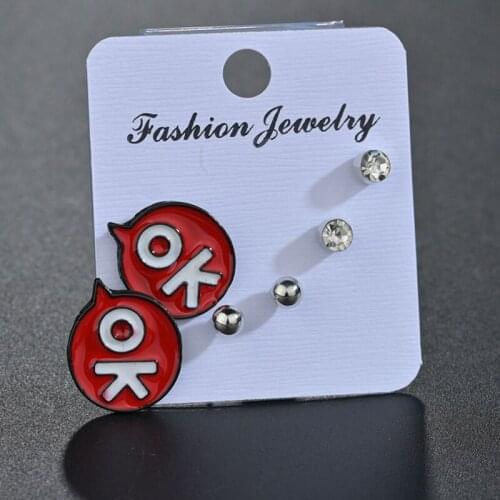 Acrylic OK Letter 3Pairs/Set Stud Earrings Cute Cartoon Candy Color Funny Jewelry For Women Girls Lovers Gift