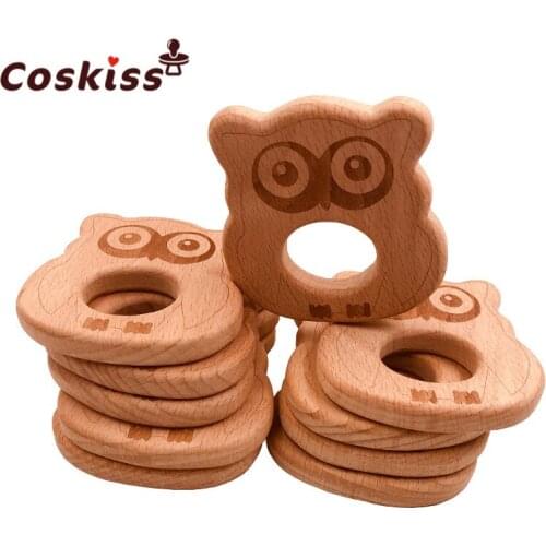 Beech Wooden Teether Hand Cut Owl DIY Pendant Accessories Eco-friendly Food Grade Wooden Teething Wood Baby Teether