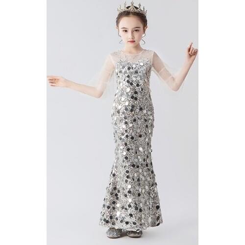 Evening Dress for Girls Kids Elegant Gowns Teenage Birthday Party Dresses Children Mermaid Frocks Sexy Sequins Vestidos