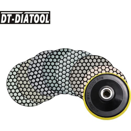 DT-DIATOOL 8pcs/set Flexible Diamond Dry Polishing Pads Resin Bond Sanding Disc For Granite Marble Dia 4"/100mm