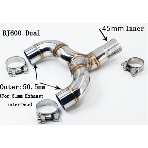 Stainless Steel BJ600 Dual Motorcycle Exhaust Front Link Pipe Modified Motorcycle Exhaust Mullfer Pipe Dual Out Conncet Mid Pipe