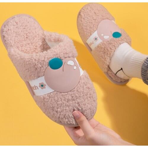 Fruit Cotton Slippers Female Autumn Winter Man Home Couple Slippers Indoor Household Lovely Peach Plush Slippers