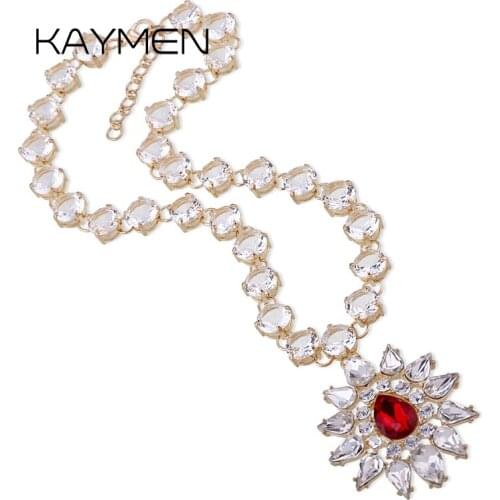 KAYMEN Luxury Copper Zircon Chains and the Flowers Shape Pendant Necklace for Women Party Wedding Statement Necklace NK-04071