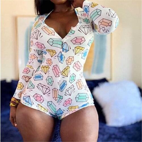 New Summer Printed Playsuit Romper Womens Lady Sexy Romper Long Sleeve Bodycon Casual Jumpsuit Romper Shorts Leotard Home Wear