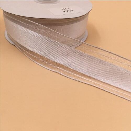 38mm 25Yards Wired Edges Sheer Stripes Grosgrain White Ribbon for Gift Box Wrapping Festival Decoration 1-1/2 "N2213