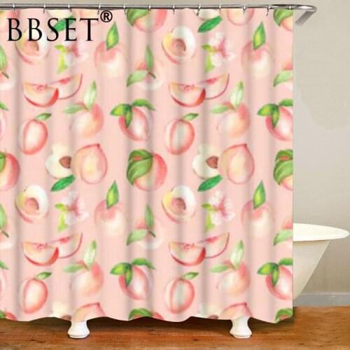 Summer Fruit Shower Curtain Delicious Pink Peaches Pattern Waterproof Multi-size Douchegordijn Bathroom Decor with 12 Hooks