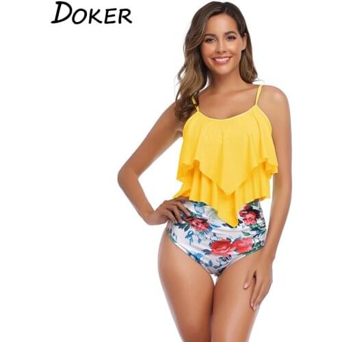 2020 Summer Two Pieces Set Bikini Floral Print Swimming Suit For Women Sexy Bikini Push Up Swimwear Womens High Waist Swimsuit