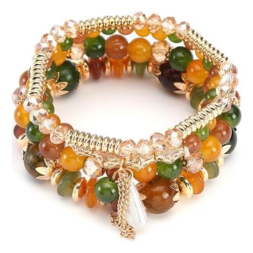 Hot Selling Multi-layer Creative Ethnic Style Elastic Bracelet Bohemian Style Colorful Beads Crystal Literary Bracelet Wholesale