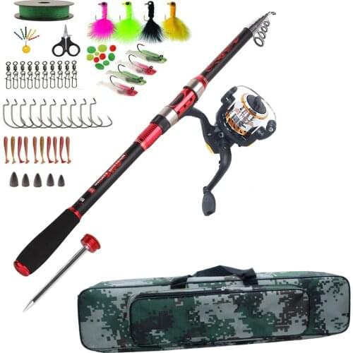 Fishing Rod Combo set 2.1m-2.7m Telescopic Sea Spinning rod reel bag kit with fishing lure hook Texas rig kit tackle