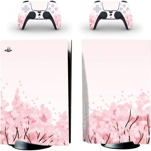 Sakura Cherry Blossom PS5 Standard Disc Skin Sticker Decal Cover for PlayStation 5 Console and 2 Controllers PS5 Skin Sticker