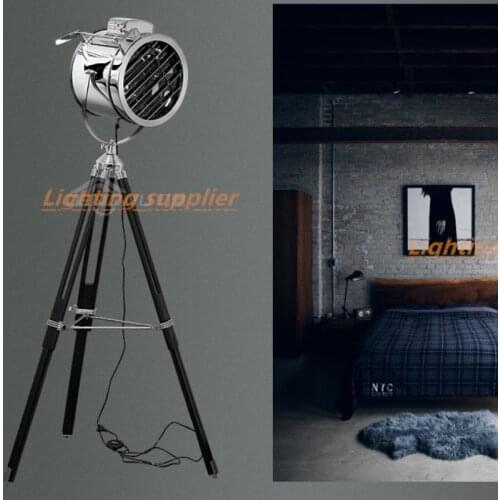 Industrial Bar Nordic American Creative Studio Retro silver and golden Floor Lights Tripod Searchlight Additional Net Floor Lam